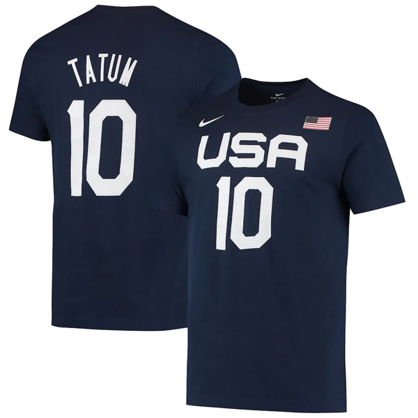 Men's Team USA #10 Jayson Tatum Navy T-Shirt(Run Small)